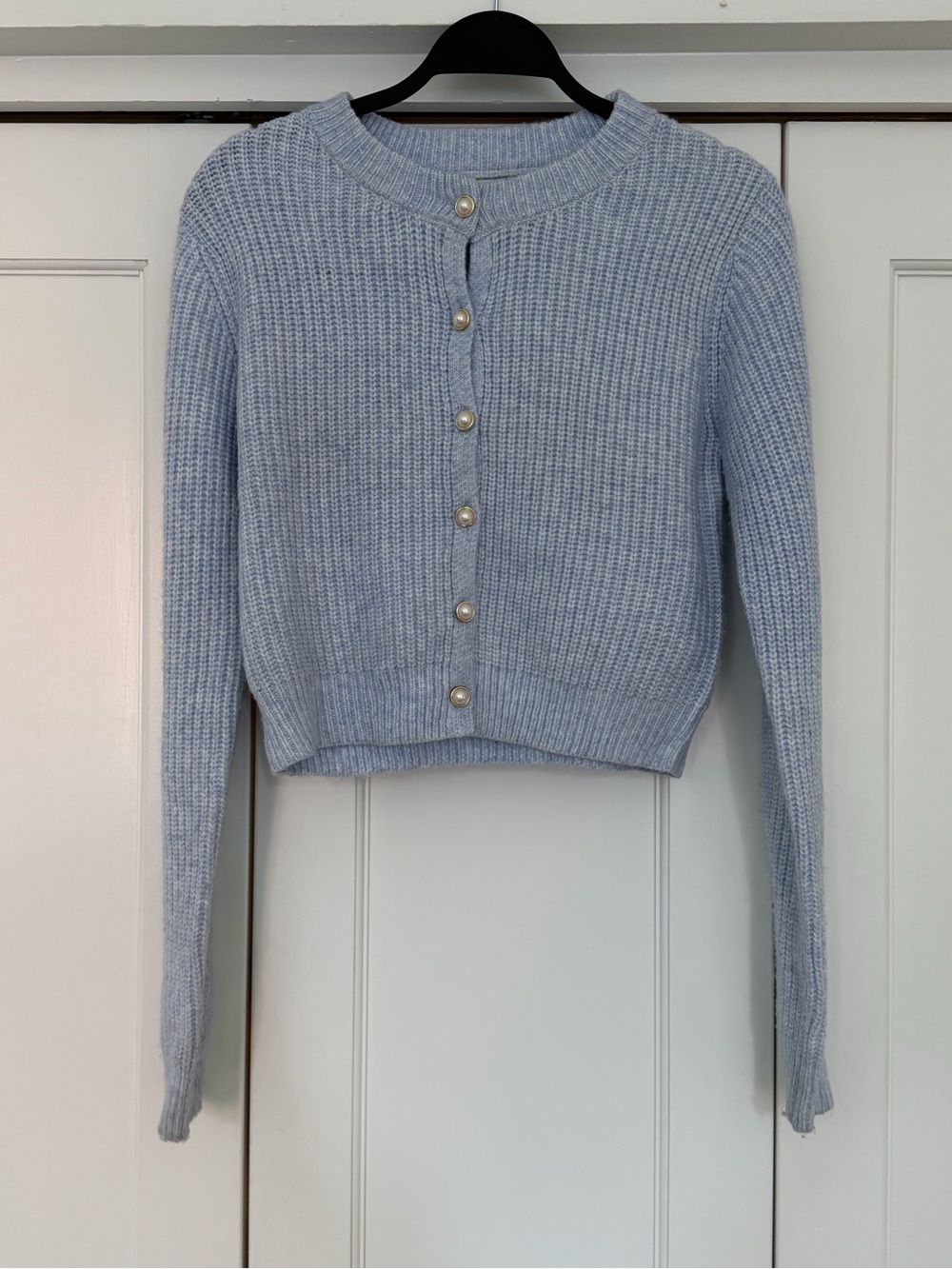 Jessica Simpson Pale Blue Pearl-Button Cropped Cardigan